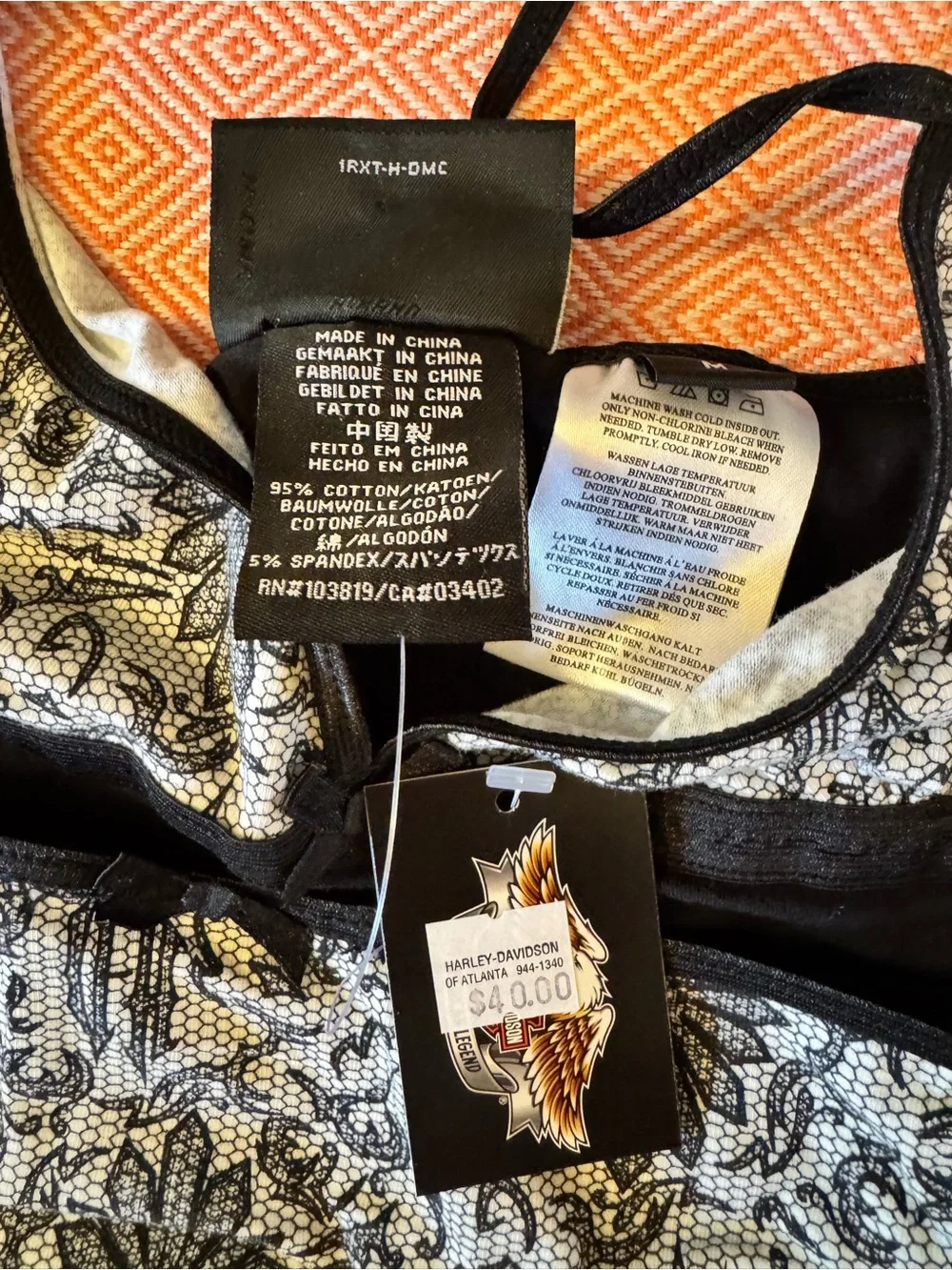 Harley-Davidson Black and cream Lace print, black Trim Bralette &  thong Set. - Picture 8 of 8
